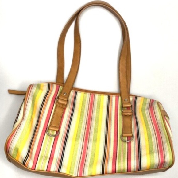 Liz Claiborne Handbags - Liz Claiborne Multicolor Striped 2 Handle Shoulder Bag Purse with Zip closure